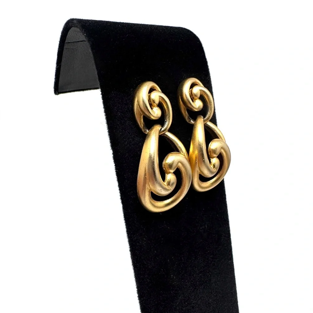 Vintage Goldtone Swirl Drop Doorknocker Earrings